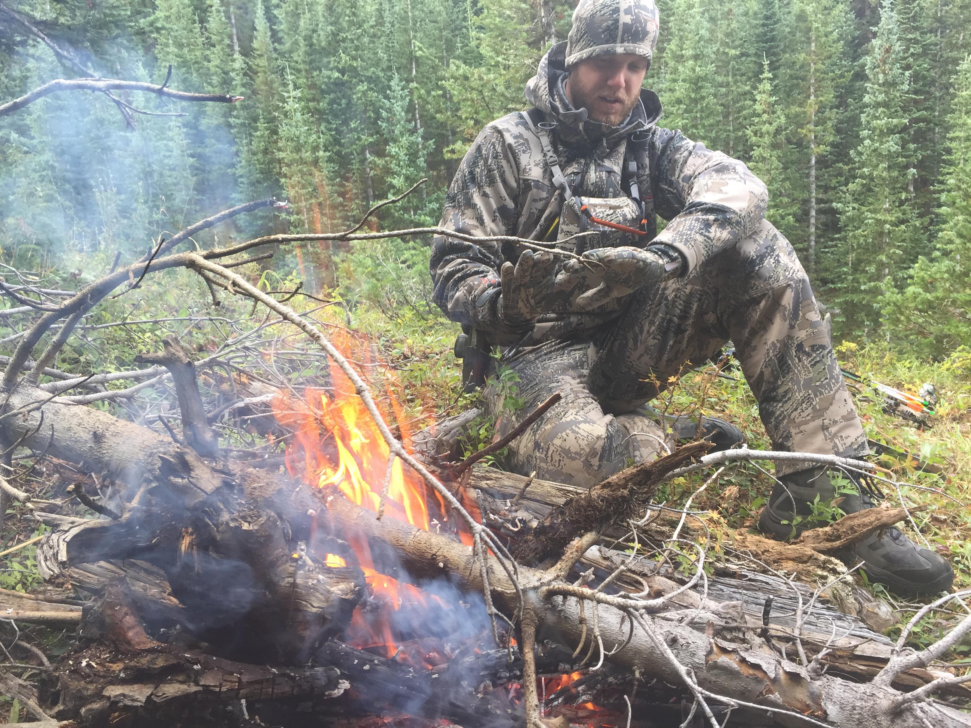 Making a fire while hunting
